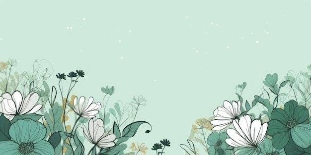Piękny abstrakcyjny zielony prosty kreskówkowy rysunek kwiatowy piękny tło Generatywny AI AIG32