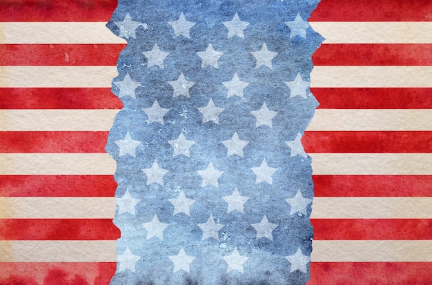 Piękny akwarelowy rysunek amerykańskiej flagi
