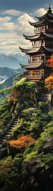 Zdjęcie piękny azjatycki krajobraz z świątynią dżungli i wodospadami