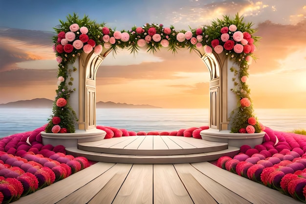 Piękny balkon z kwiatami i pięknym widokiem na morze.
