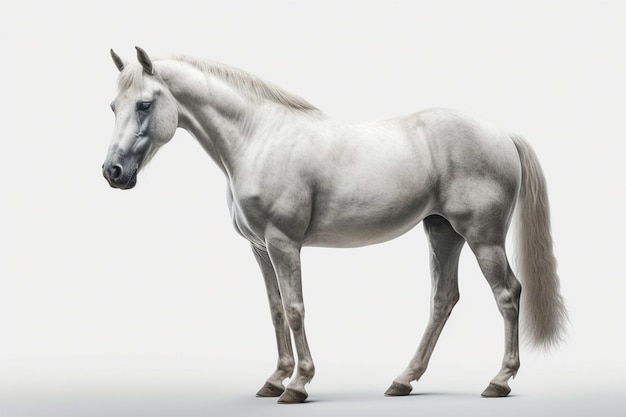 Piękny biały koń na odosobnionym tle