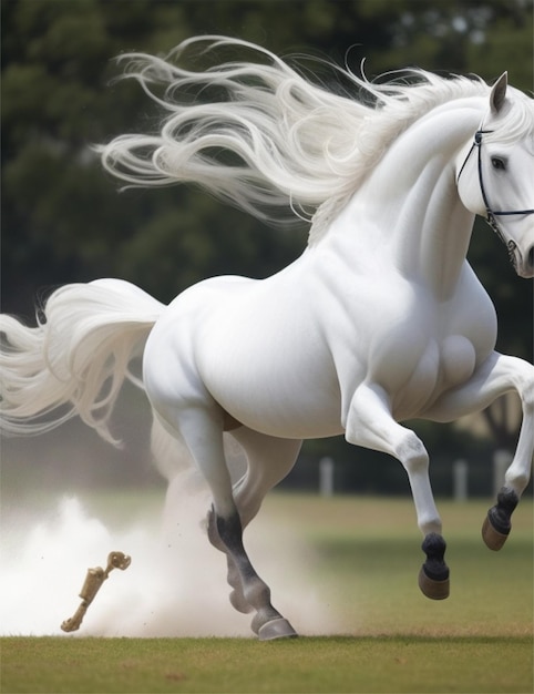 piękny biegnący biały koń