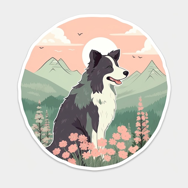 Piękny Border Collie w splendorze natury Minimalistyczny projekt naklejki