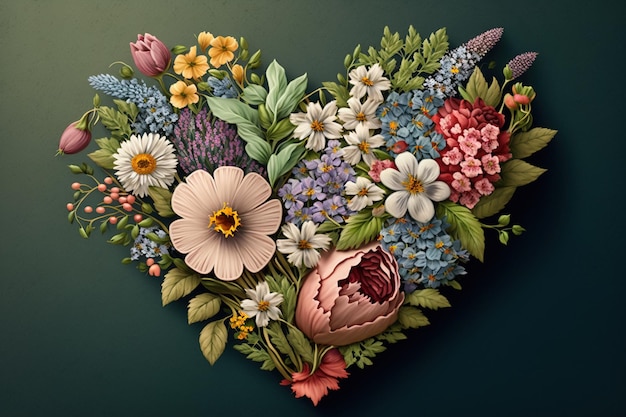 Piękny bukiet kwiatów w kształcie serca