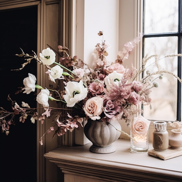 Zdjęcie piękny bukiet kwiatów w wazonie kwiatowym