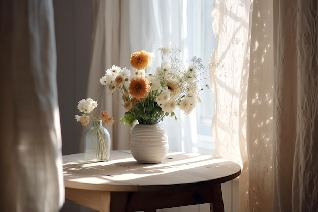 Piękny bukiet letnich kwiatów w wazonie Dekoracja salonu Wygenerowana sztuczna inteligencja