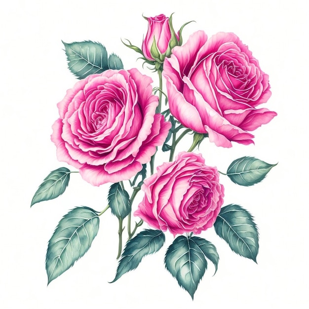 Piękny bukiet różowych róż akwarela ilustracja