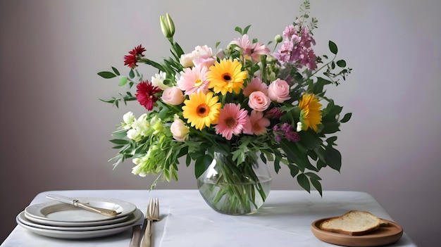 Zdjęcie piękny bukiet świeżych kwiatów przynosi elegancję na stół