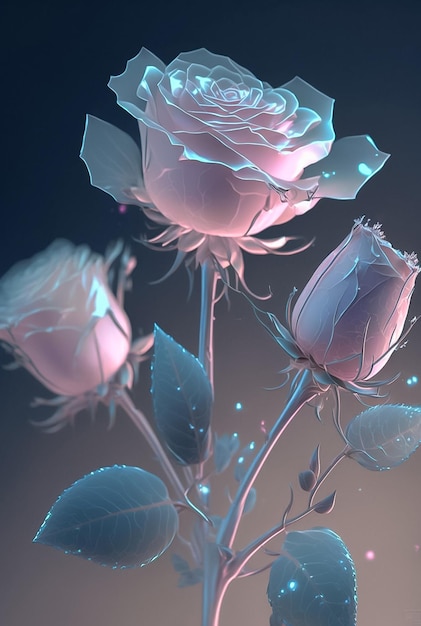 Piękny bukiet widmowych jasnoróżowych kwiatów na ciemnym tle miękki i romantyczny AI Generated