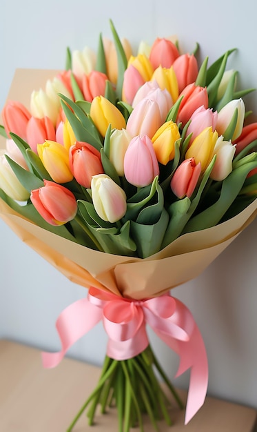 Piękny bukiet wielobarwnych tulipanów