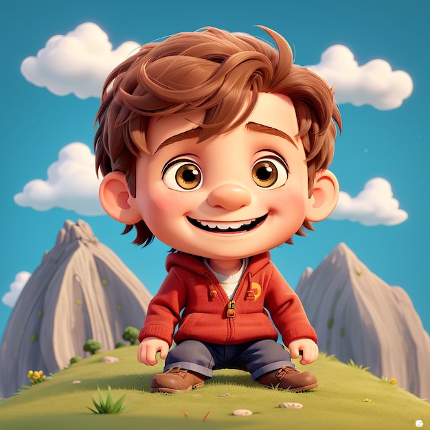 Zdjęcie piękny chłopiec rzeka góra tło światowy dzień uśmiechu projekt 3d
