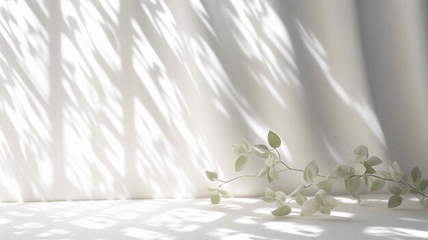 Piękny cień liścia okiennego w białej ścianie Generative AI