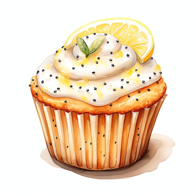 Zdjęcie piękny cytrynowy muffin, smaczny deser, ilustracja klipartowa.