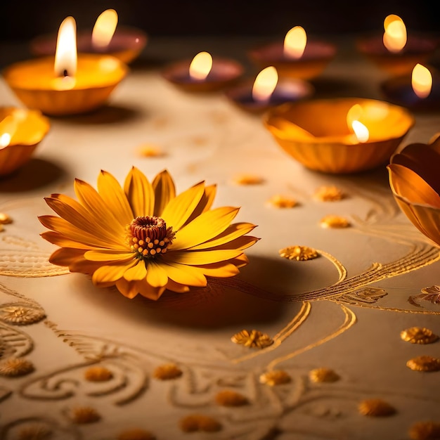 Zdjęcie piękny diwali abstrakt kwiatowy tło z żółtymi kwiatami miejsce dla tekstu
