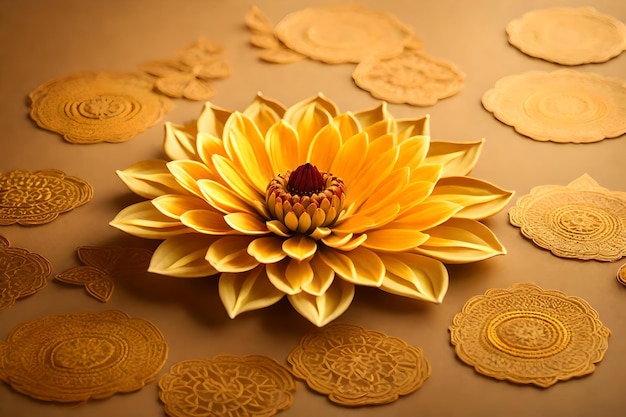 Zdjęcie piękny diwali abstrakt kwiatowy tło z żółtymi kwiatami miejsce dla tekstu