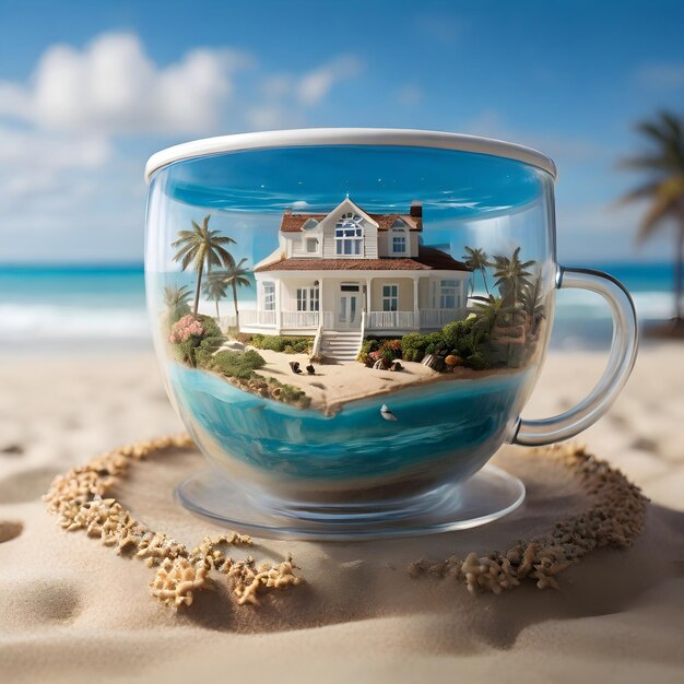 Piękny dom w kubku herbaty.