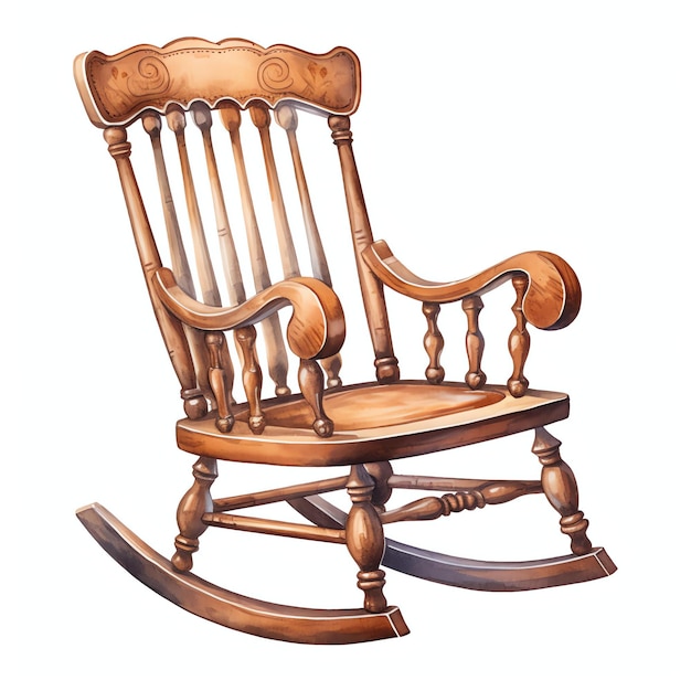 piękny drewniany fotel bujany rustykalny domek akwarela przytulna ilustracja clipart