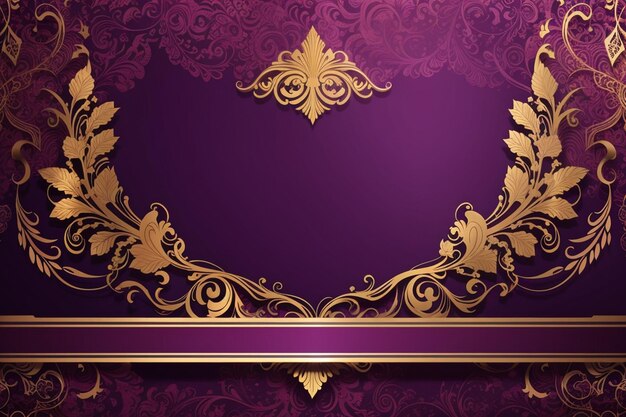 Piękny fioletowy baner z luksusowymi jasnymi złotymi ozdobami i dużym pustym miejscem na tekst i
