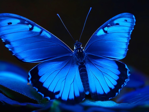 Piękny fluorescencyjny ciemno niebieski motyl ultra hd