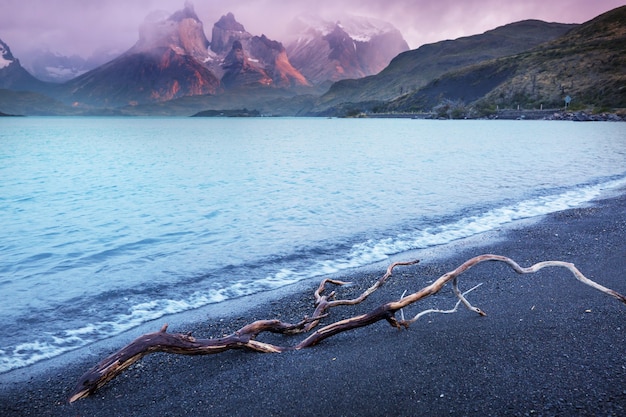 Zdjęcie piękny górski krajobraz w parku narodowym torres del paine w chile