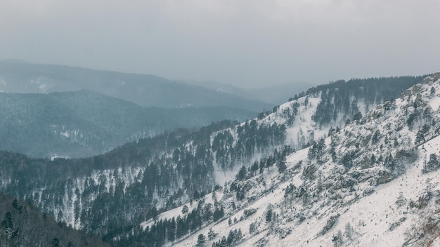 Piękny górski zimowy krajobraz Mistyczny naturalny krajobraz