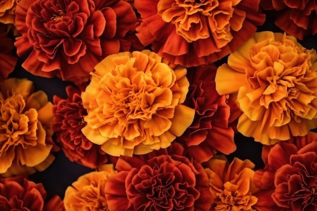 Piękny jasnopomarańczowy i ciemnoczerwony kwitnący marigold