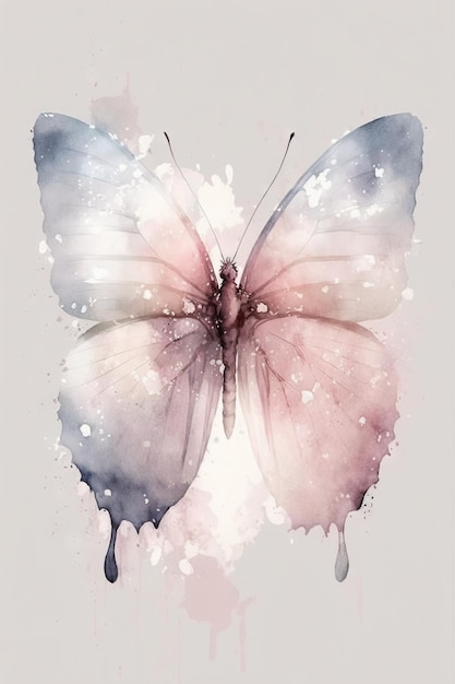 Piękny jasnoróżowy motyl akwarela
