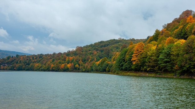 Piękny jesienny krajobraz na stawie w regionie Racha Gruzja