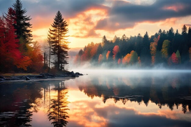 Piękny jesienny krajobraz z jeziorem Generatywna sztuczna inteligencja