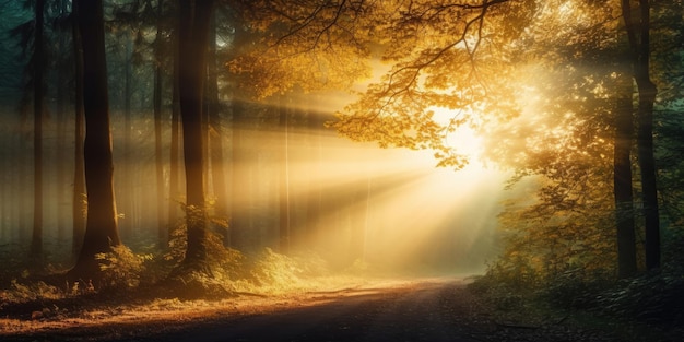 Piękny jesienny las w porannym świetle