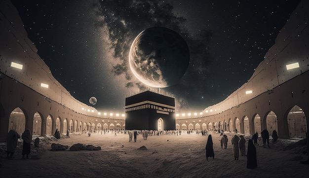 Piękny kaaba hadżdż piglrimage w mekce umra eid al adha zdjęcie tła ilustracji