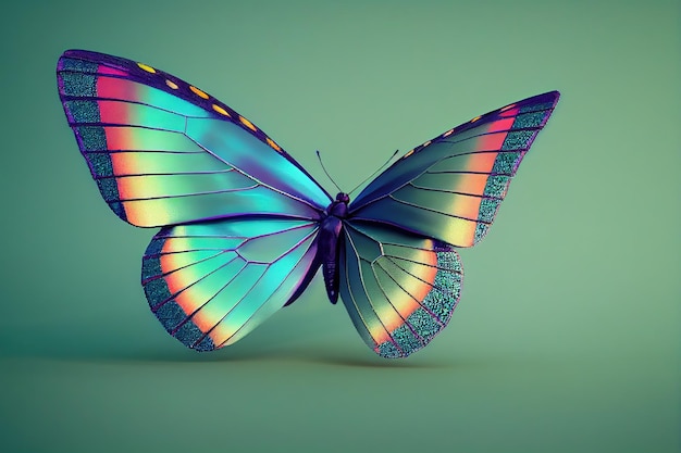 Piękny kolorowy motyl leci na tle zielonych roślin w letni dzień 3d illustr