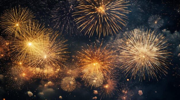 Piękny kolorowy pokaz fajerwerków na niebie w nocy na świętowanie szczęśliwego Nowego Roku i kopiowania przestrzeni