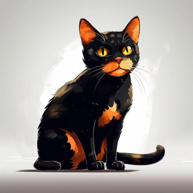 Piękny kot z kreskówki czarny pomarańczowy zwierzę ilustracja zdjęć AI generowana sztuka