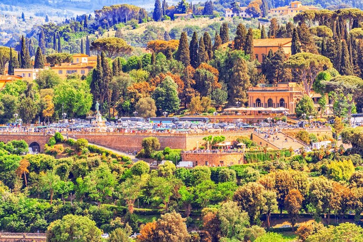Zdjęcie piękny krajobraz nad miejskim i historycznym widokiem na florencję z giottos belltower campanile di giotto plac michała anioła piazzale michelangelo we florencji włochy