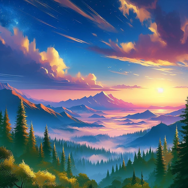 Piękny krajobraz nieba w stylu sztuki cyfrowej