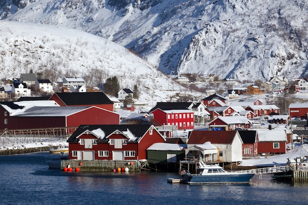Piękny krajobraz. przewodnik po Reine na norweskich Lofotach. Norwegia