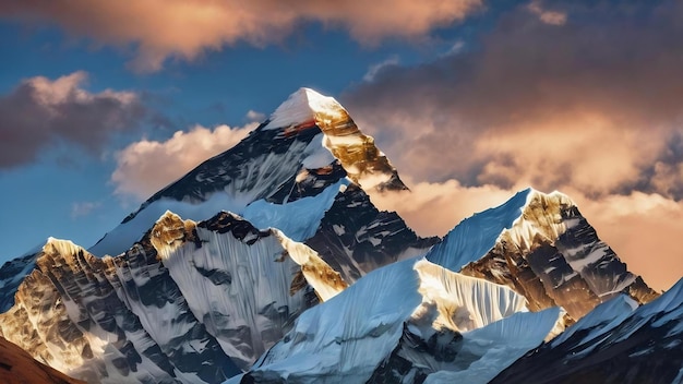Piękny krajobraz szczytu góry Everest pokryty śniegiem pod białymi chmurami
