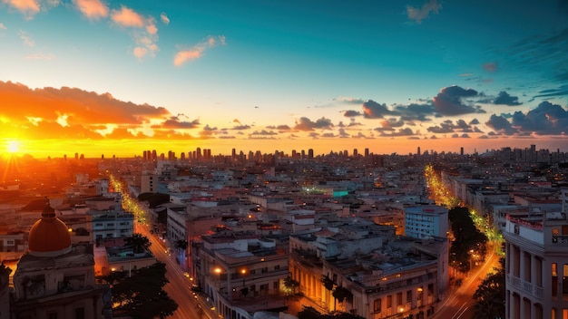 Piękny krajobraz w Hawanie z zachodem słońca w tle