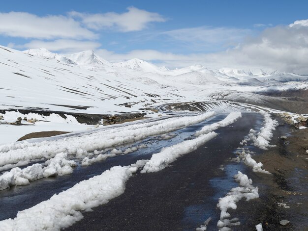 Piękny Krajobraz Z śniegu Szczytem Himalajski Pasmo W Leh Ladakh, Północny India