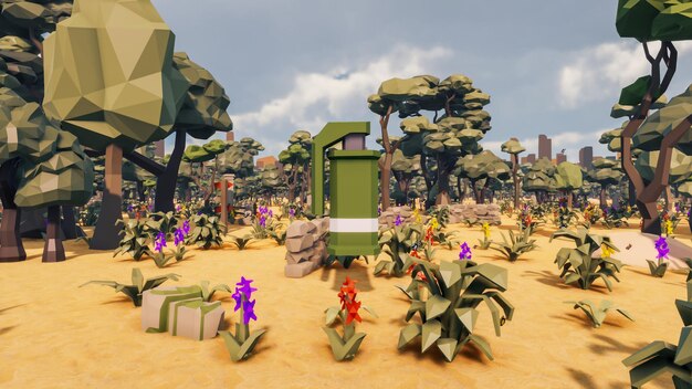 Piękny krajobraz ze spostrzeżeniami i znakami do renderowania 3d w terenie