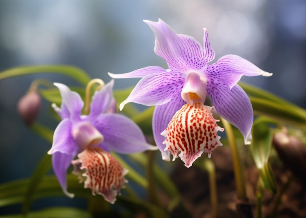 Piękny kwiat orchidei w ogrodzie z bliska