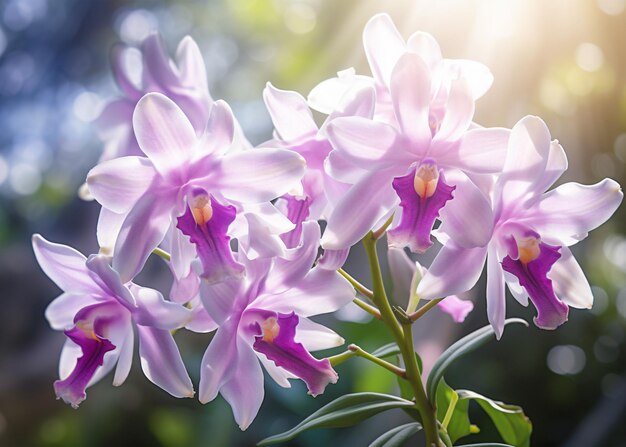 Zdjęcie piękny kwiat orchidei w ogrodzie z bliska