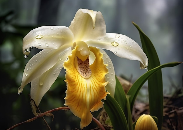 Zdjęcie piękny kwiat orchidei w ogrodzie z bliska