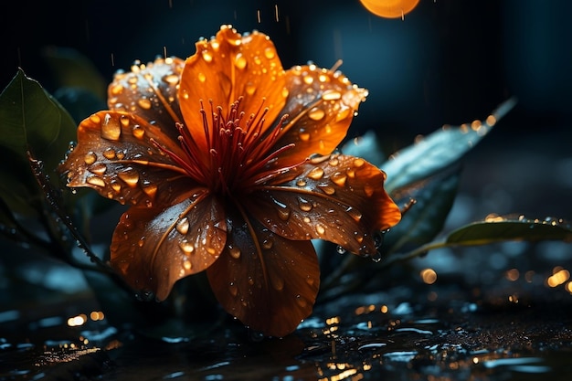 Piękny kwiat w deszczu