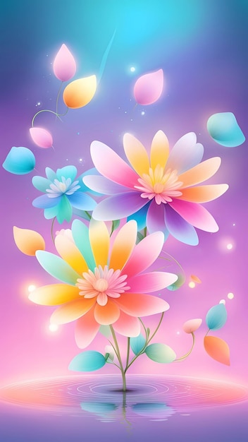 Piękny kwiat z kolorowymi płatkami rysujący kreskówkę