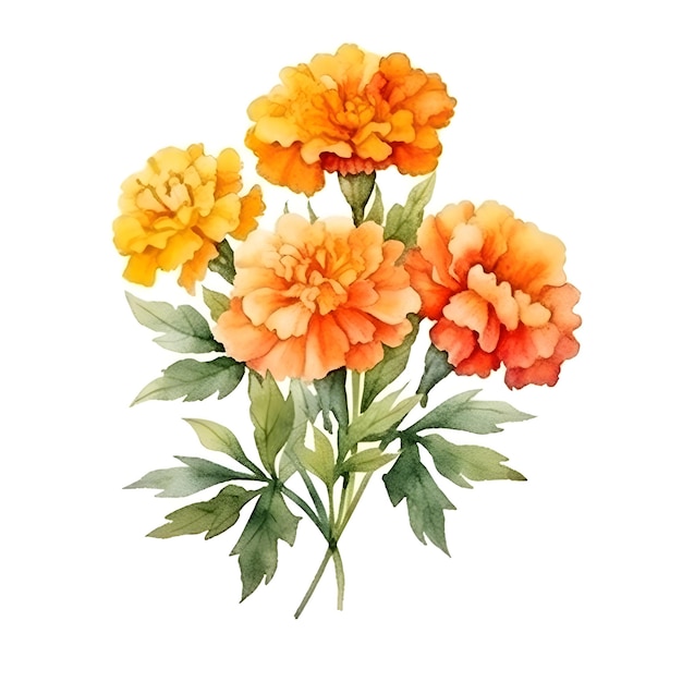 Piękny kwiatowy bukiet akwarela ilustracja kwiatów nagietka