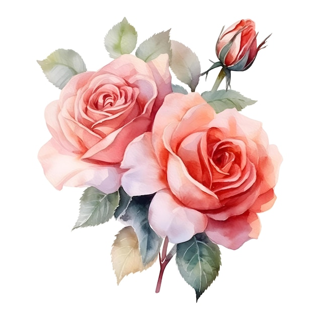 Piękny kwiatowy bukiet akwarela ilustracja kwiatów róży