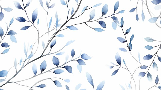 piękny kwiatowy wzór z kwiatami akwarela niebieskie gałęzie na białym tle