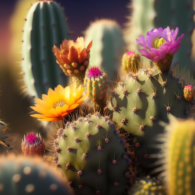 piękny kwitnący kaktus z bliska widok generatywny ai